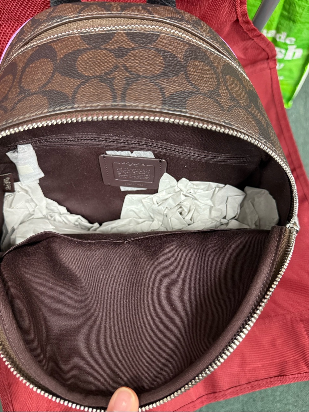 Coach Brown Signature Canvas Backpack with Lilac Trim - Picture 5 of 6